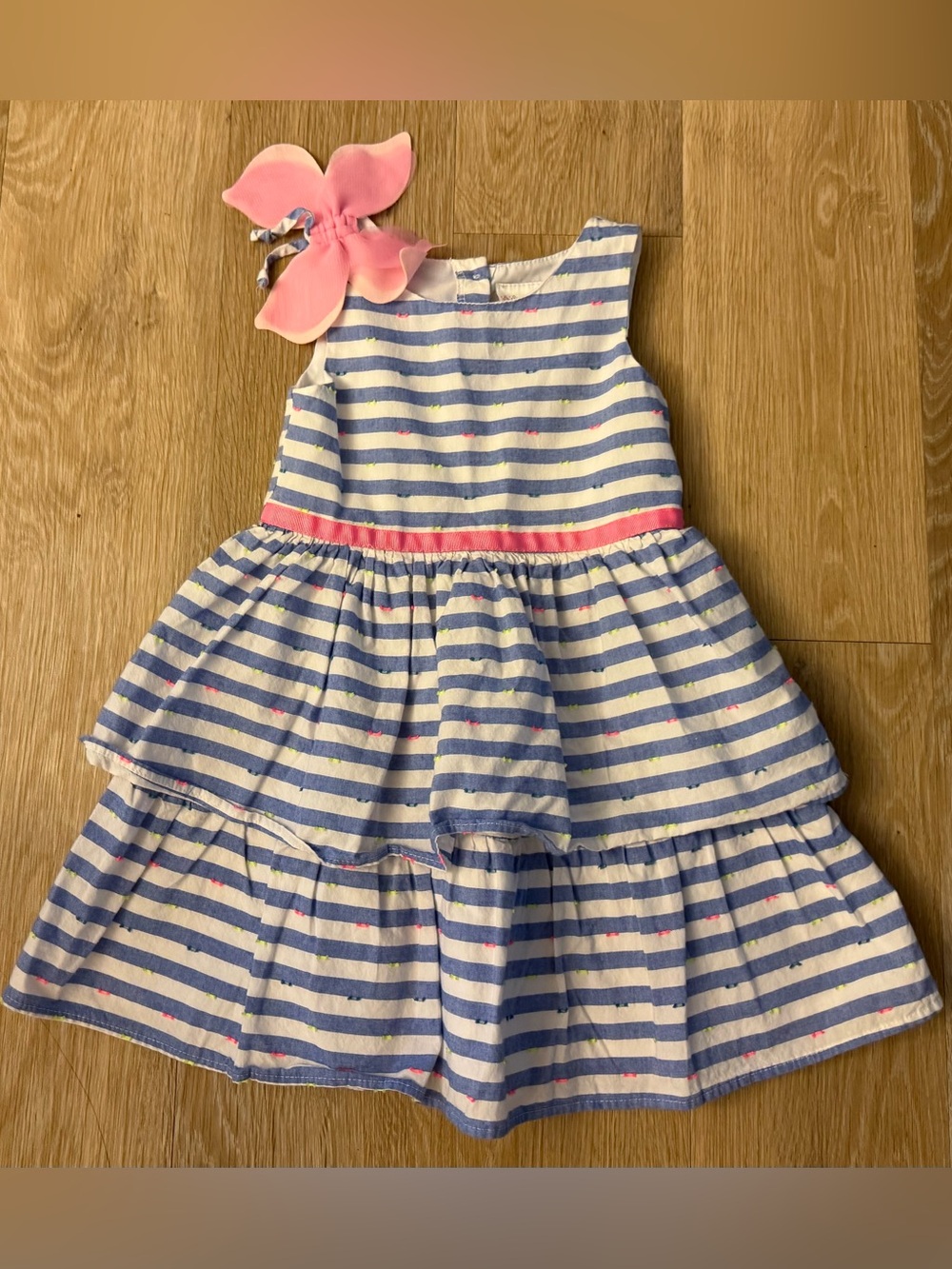 Sweet Heart Rose Girl's Size 4T Blue Striped Tiered Dress with Pink Accent